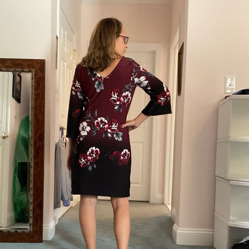 White House Black Market Burgundy and Black Floral Dress